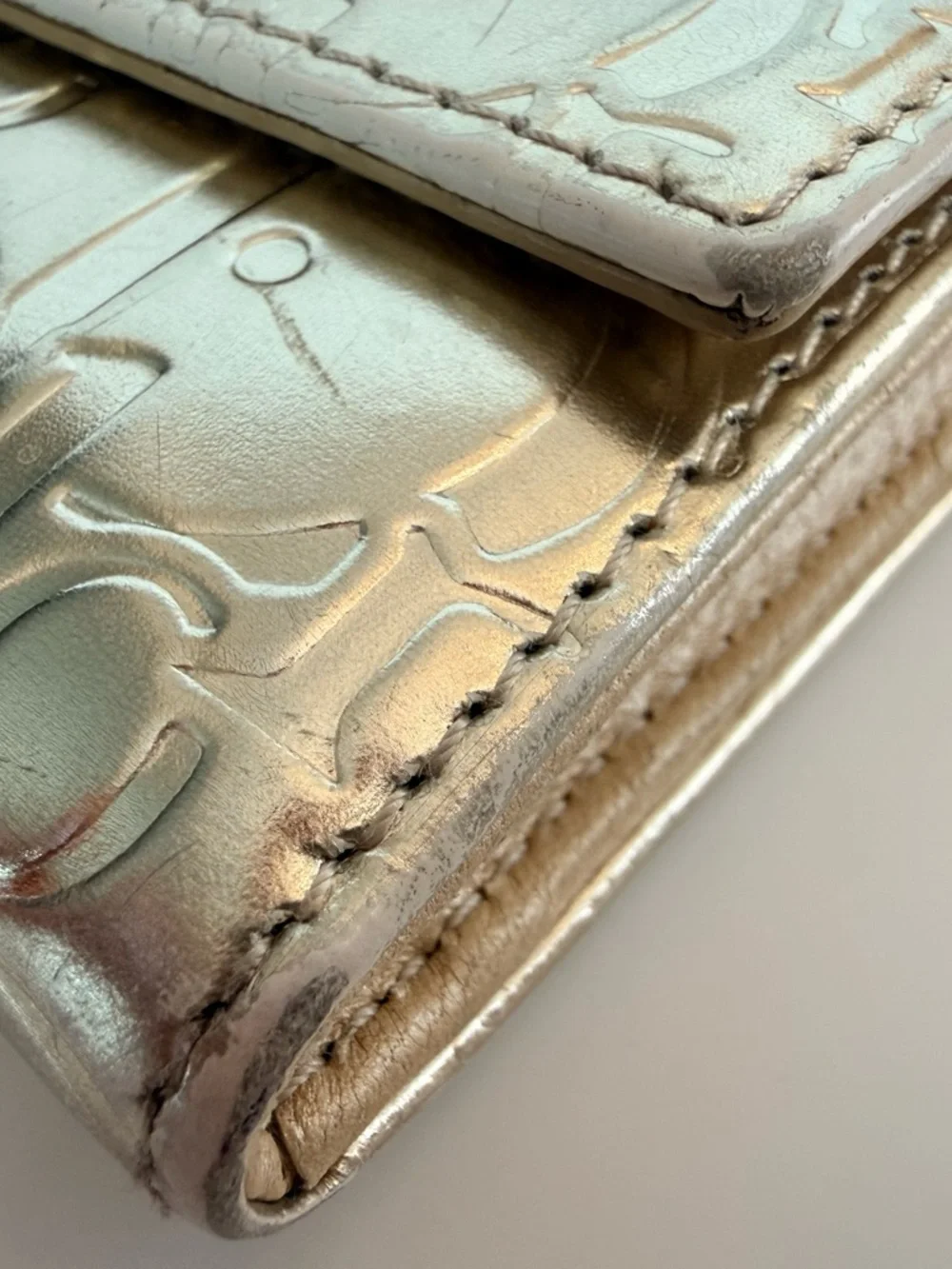 Dior Metallic Embossed Continental Wallet - Gold